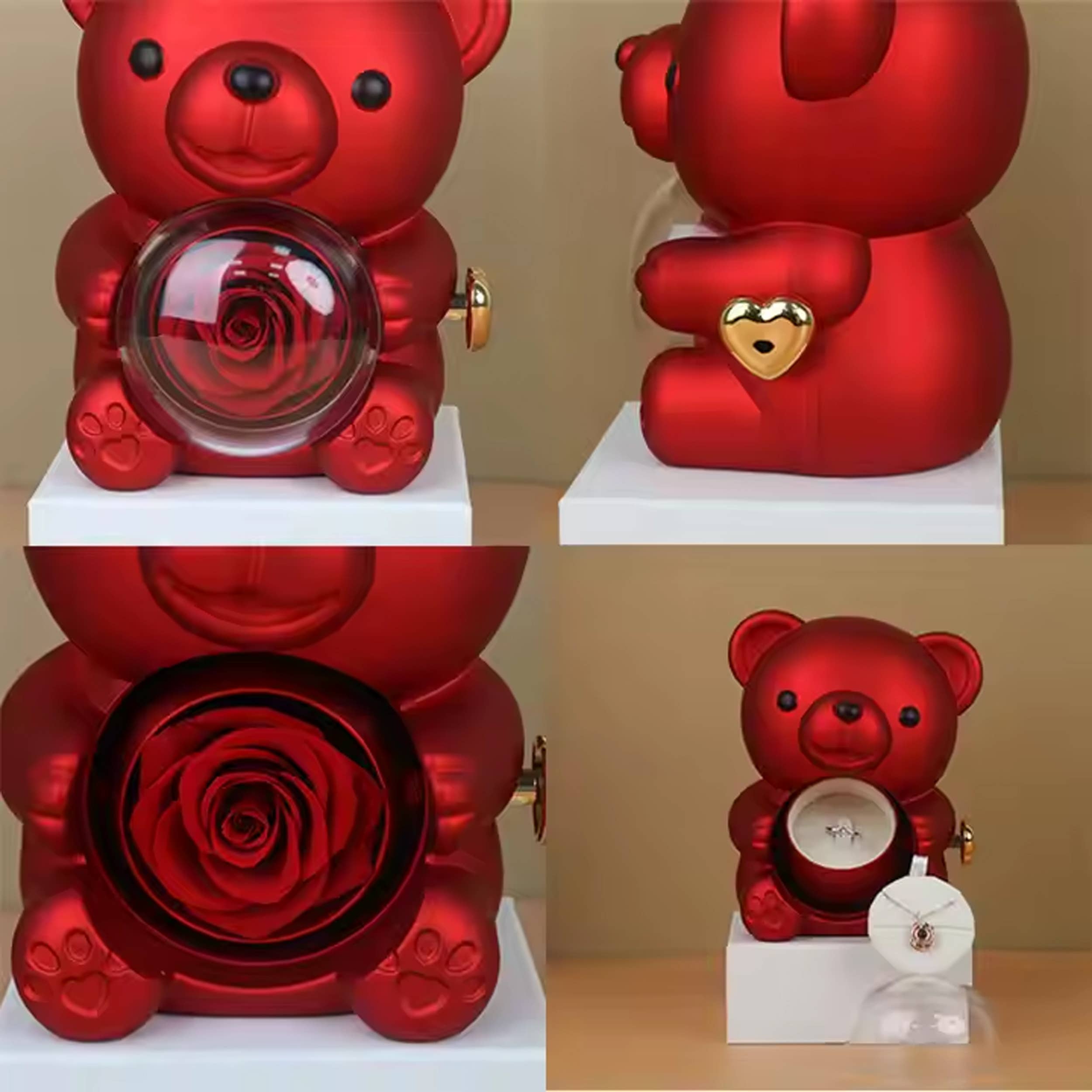 La Bella Monte - Wholesale Decorative Tabletop Object - Preserved Rotating Rose Bear Gifts For Home Decor - Assorted2