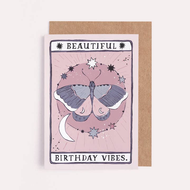 Sister Paper Co. - Wholesale Birthday Card - Moth Birthday Vibes Card | Birthday Card | Tarot Cards