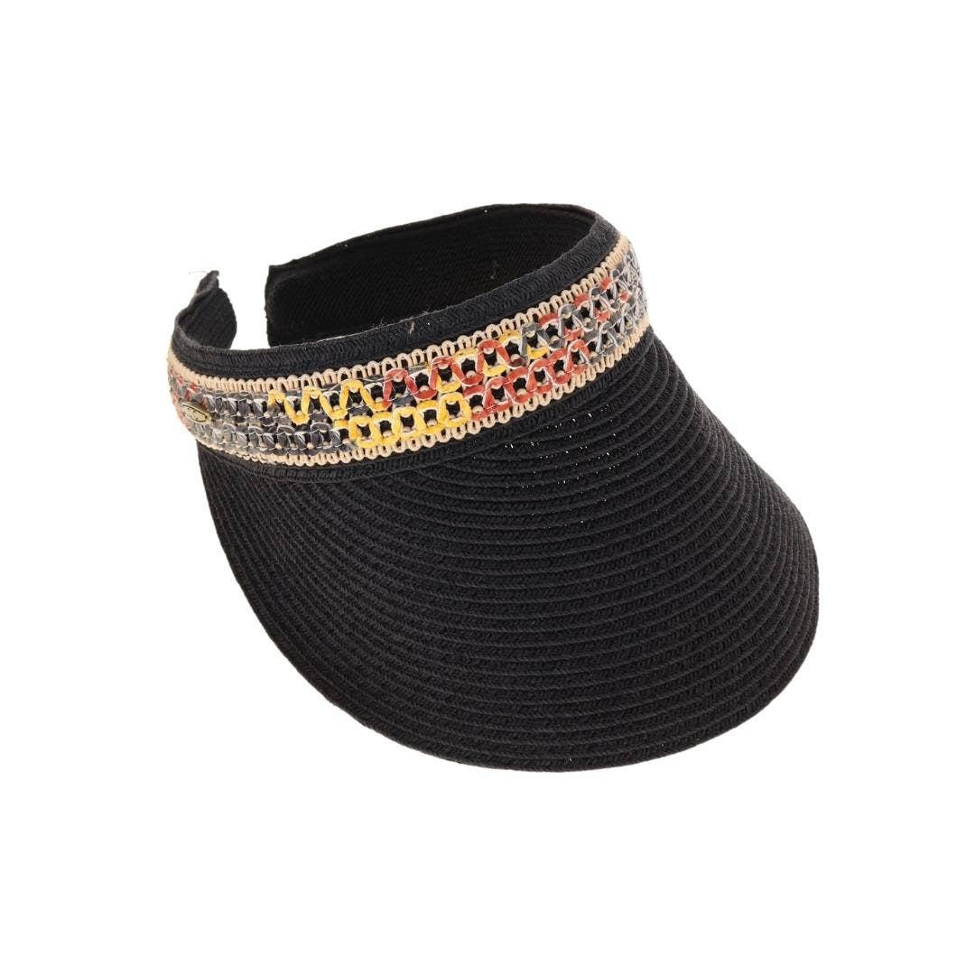 C.C Beanie – wholesale Visor – Women's – Colorful Cutout Faux Leather Band C.C Straw Sun Visor SV10060