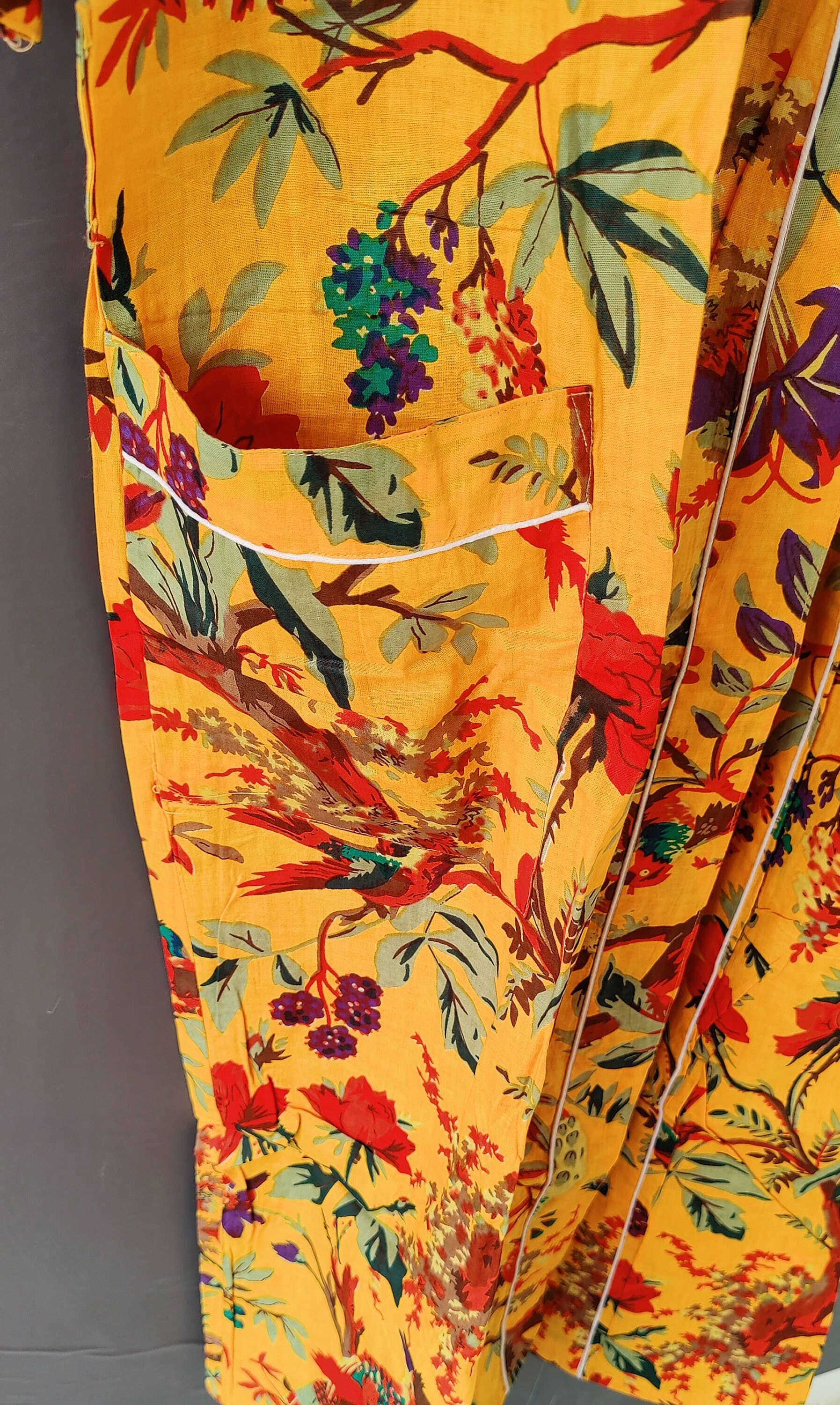 Bhawana Handicrafts - Vendita all'ingrosso Kimono - Donna - Abito kimono floreale da damigella con stampa gialla indiana3