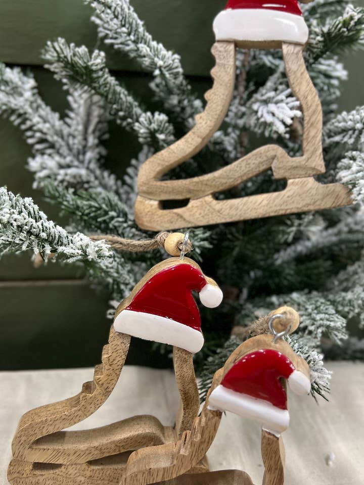 Set of 3 Wooden Skate Ornament with Enamel Cap for wholesale by Wholesale Home Decor