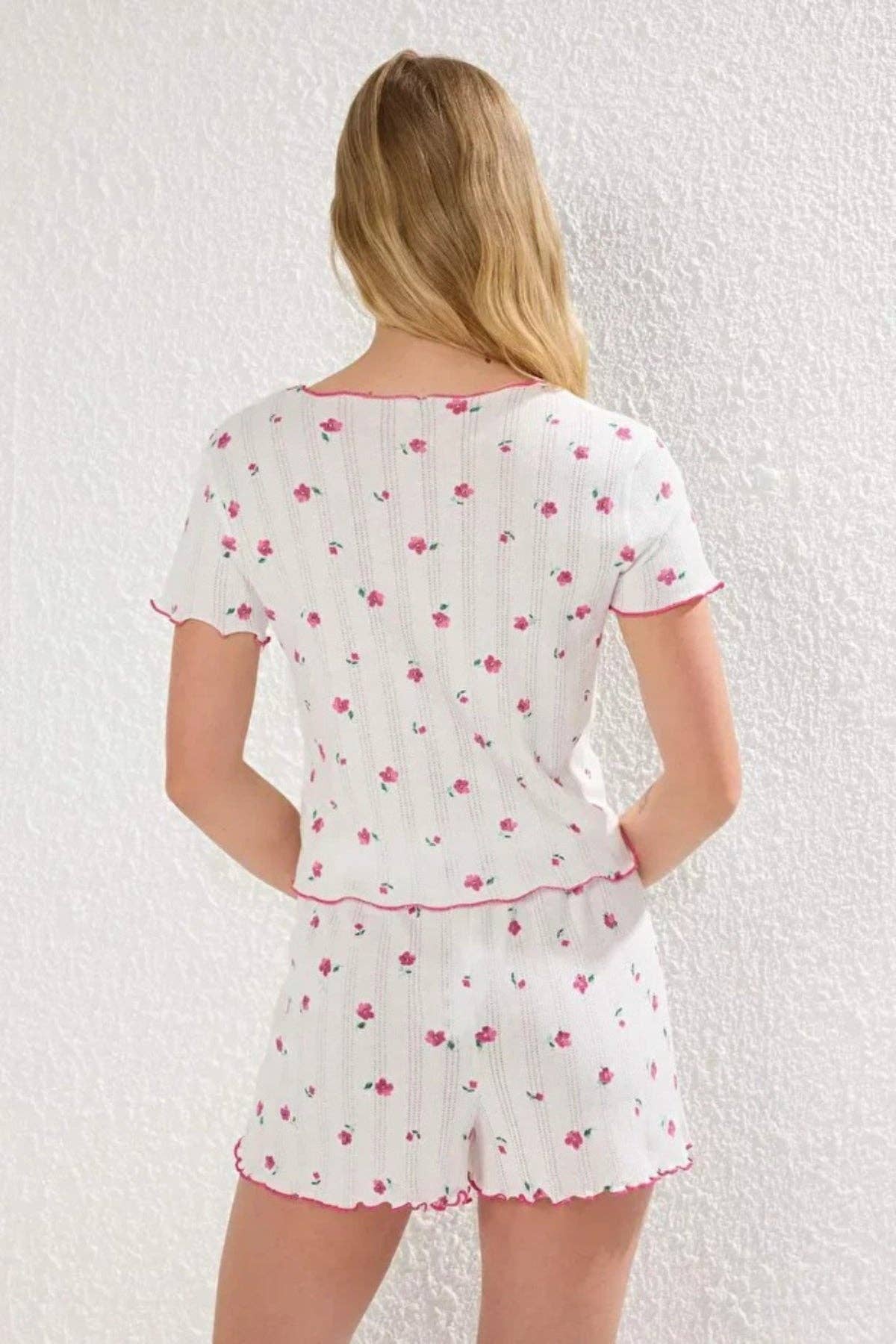 Hoxton Gal – wholesale Sleepwear set – Women's – 2 Piece Ribbon/Bow Detail Ribbed Knit Pajama Set with Shorts8