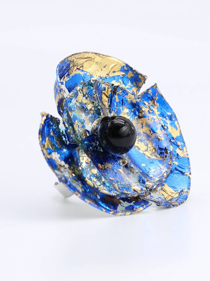 Aqua Poppy Rings - Hand gilded - Small for wholesale by Jianhui London