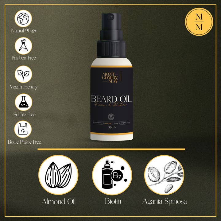 Montgomery May London - Vente Soins pour barbe - Huile à barbe à la biotine2