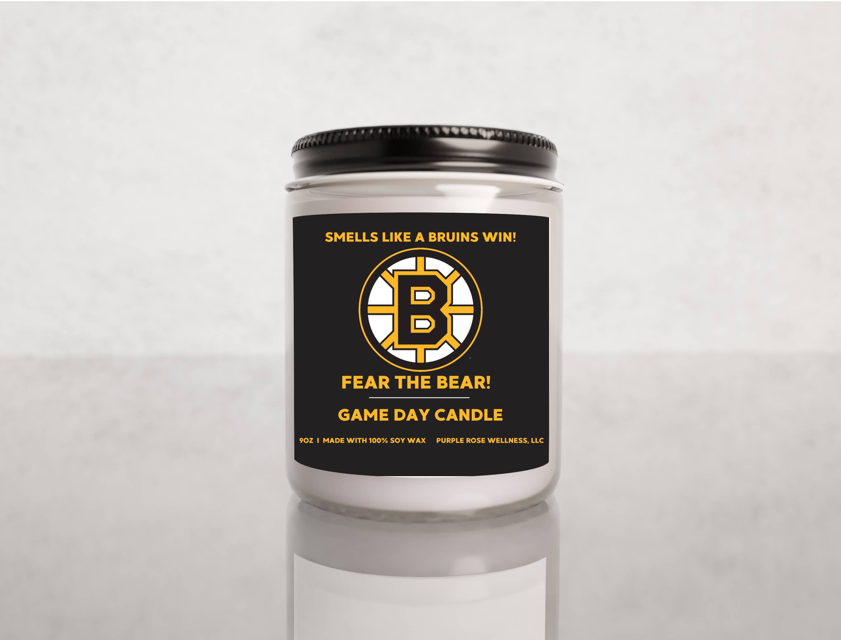 Purple Rose Wellness, LLC - Vente Bougie en bocal - Bougie de hockey des Bruins de Boston