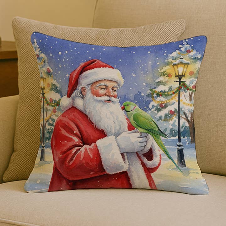 Indisk parakit med julemandspude 18x18 FNT1199 for engroshandel hos Caroline's Treasures