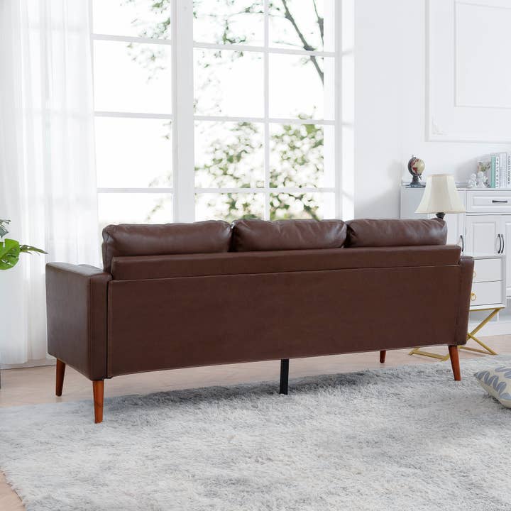 Orange County Decor - Wholesale Sofa - Small Sofa Couch 76.97 In . Brown 3 Seat Comfy Couches For Living Room, Mid Century Modern Couch With Iron Wood Structuresoft Cushion Sofa For Home Office Apartment Brown Foam Pu