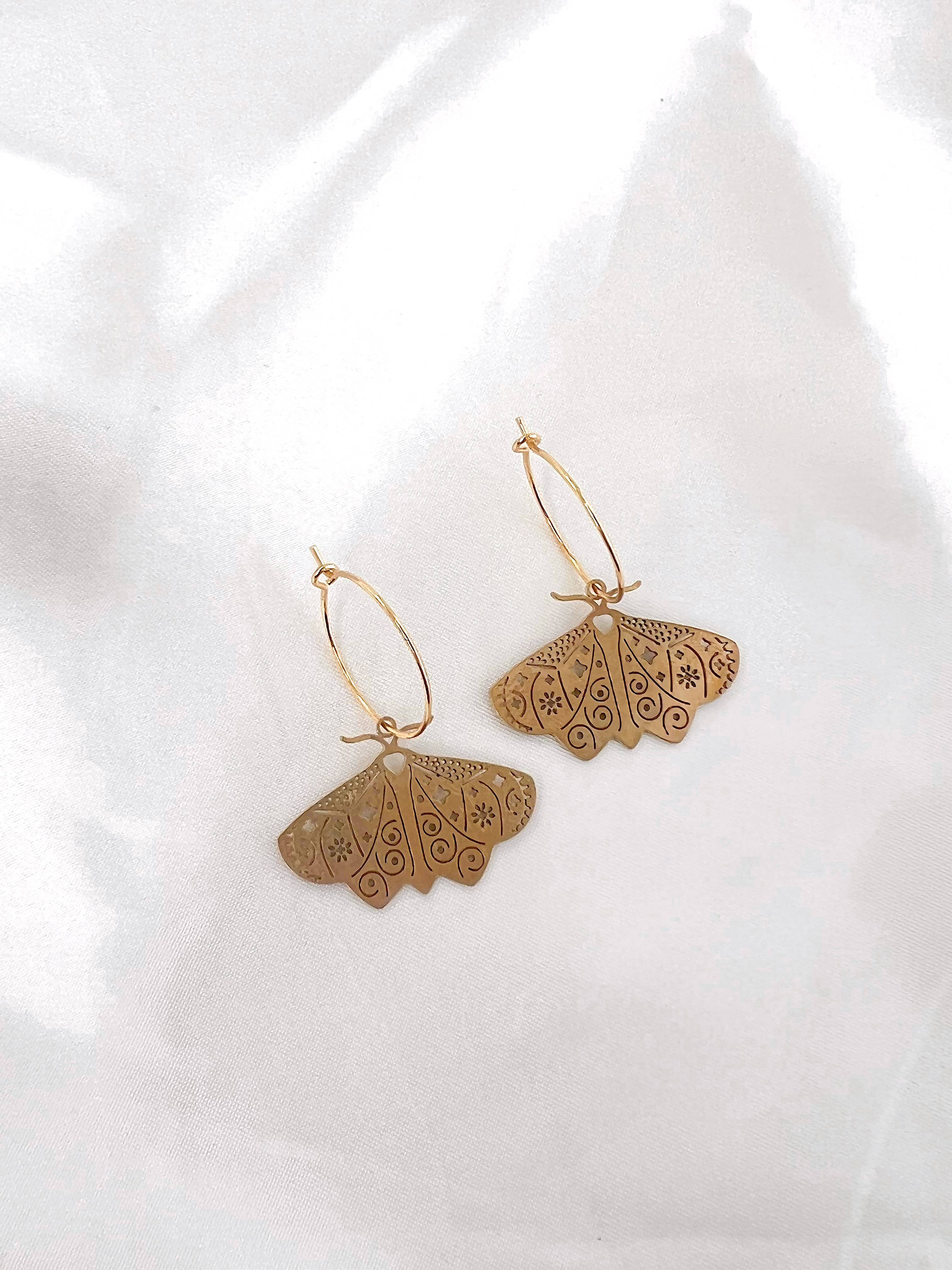 Golden Hour Designs - Wholesale Hoop Earrings - Gold Moth Hoop Earrings - Moth, Butterfly, Boho, Gold Hoops1