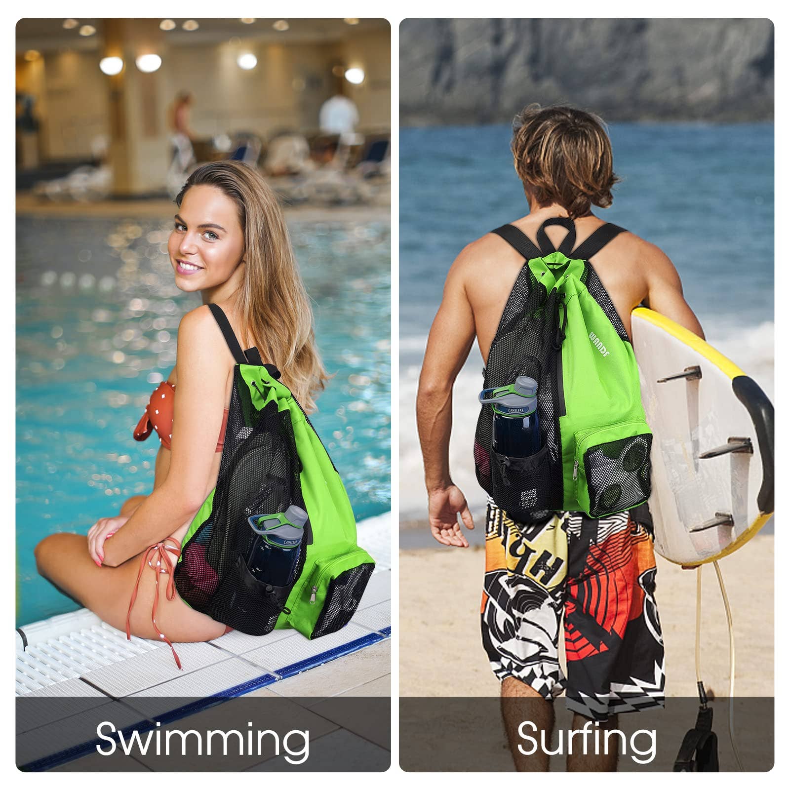 wandf - Wholesale Beach Bag - WANDF Mesh Drawstring Backpack with Wet Pocket Beach Bag34