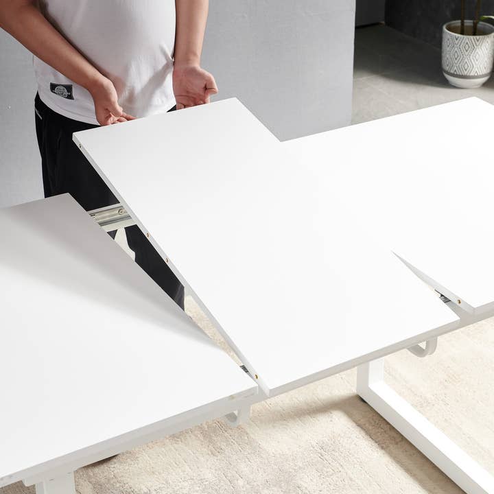 Orange County Decor - Wholesale Side Table - White Color,Square Extendable Dining Table With Metal Leg,Modern Space Saving Kitchen Table For Living Room 70.86" W X 31.5" D X 29.5" H Antique White Mdf Metal2