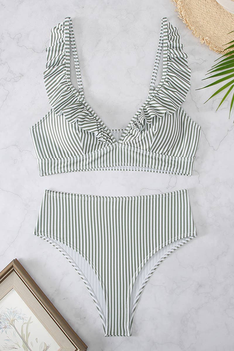 NINEXIS - Wholesale Two Piece Swimsuit - Women's - CWMW0794_STRIPED HIGH WAISTED V-NECK RUFFLED SWIMSUIT5