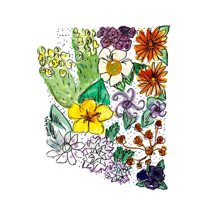 Stampa Mappa dello Stato Floreale - Arizona per la vendita all'ingrosso da parte di Allison’s Illustrations