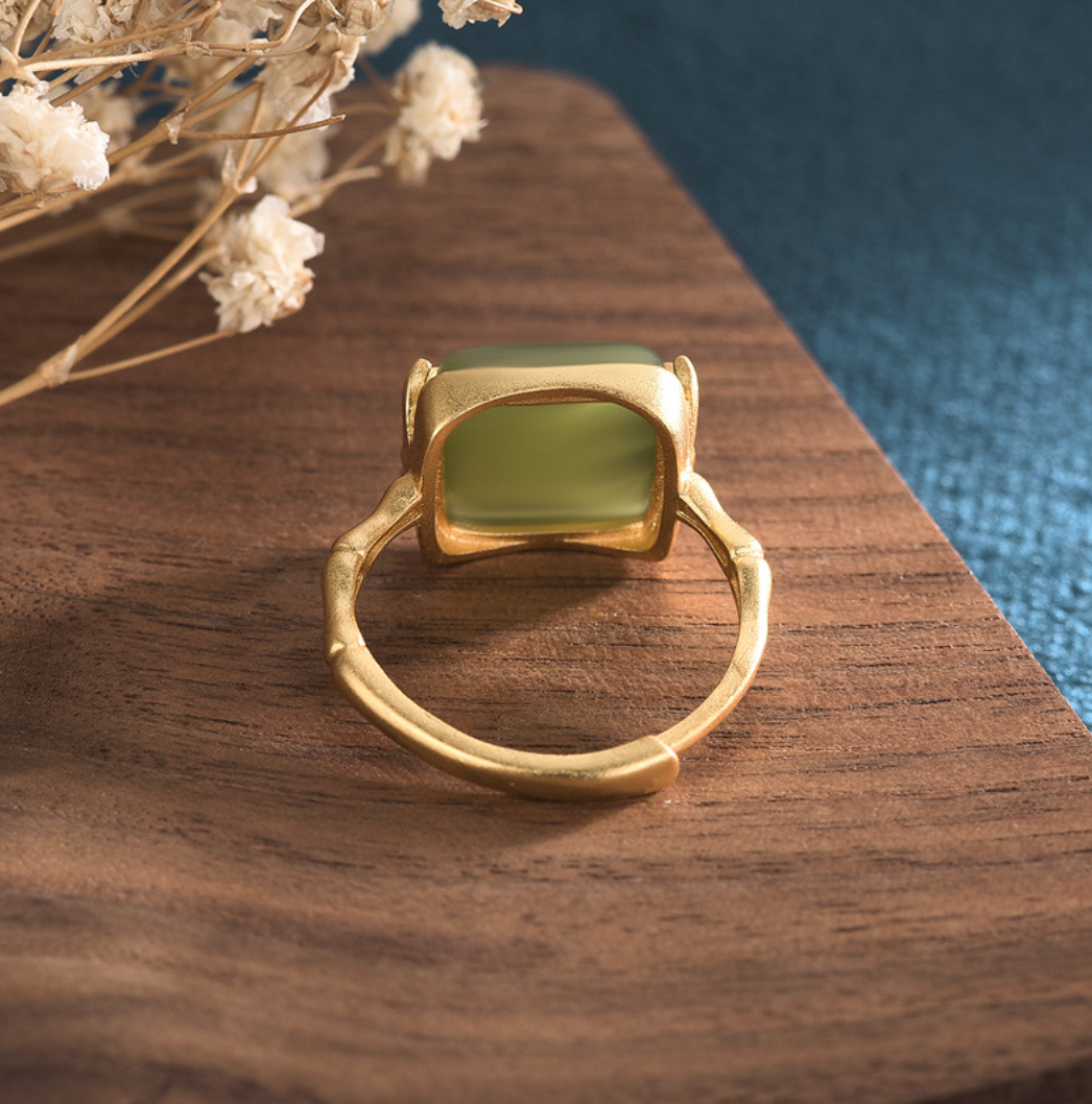 Bright MacMing - Wholesale Single Stone/Solitaire Ring - Golden Bambbo Over Jade Open Ring3