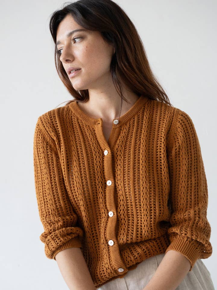 Bibi Openwork Cardigan Terracotta for wholesale by Tiralahilacha