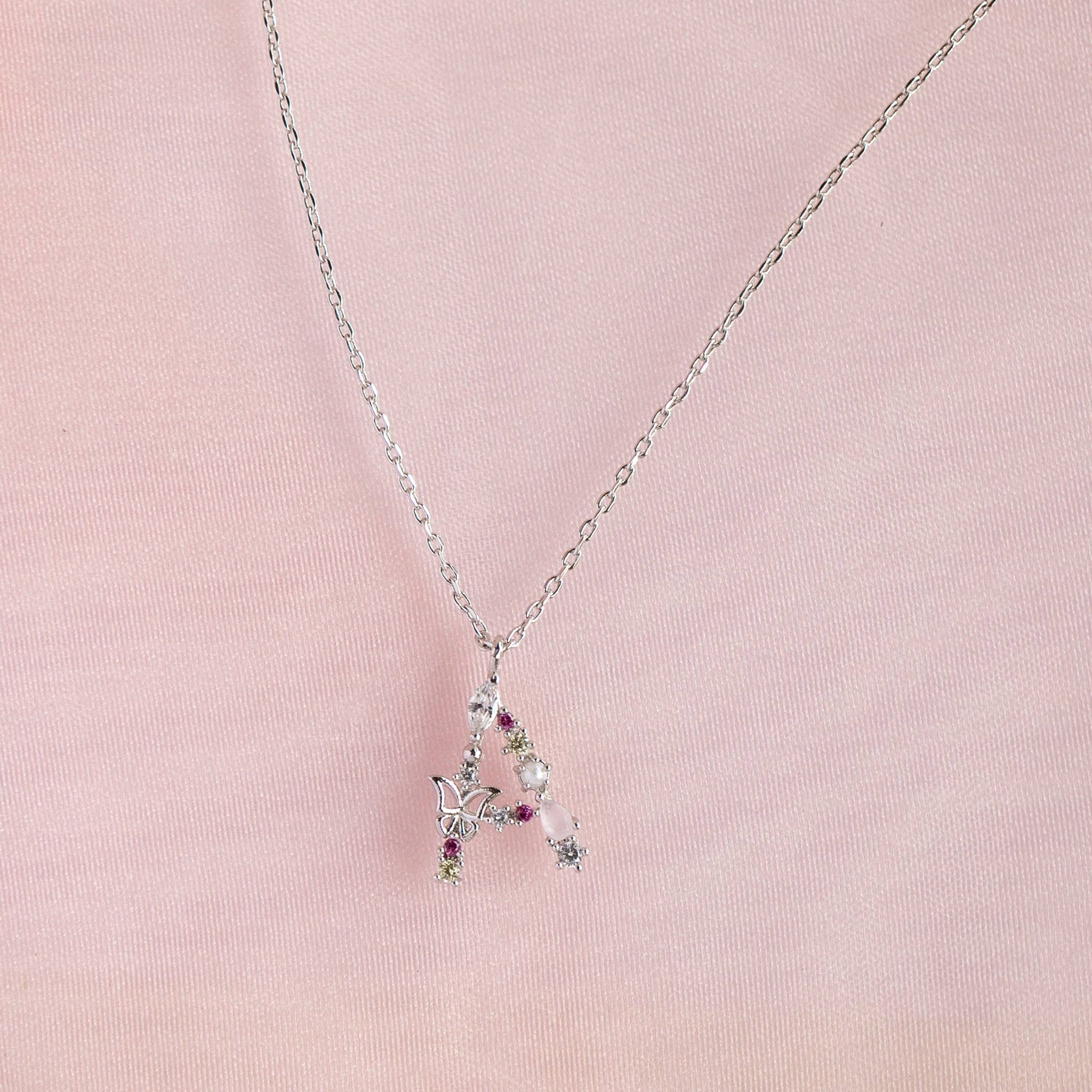 Girls Crew – wholesale Pendant/charm necklace – Flutterfly Stone Initial Necklace23