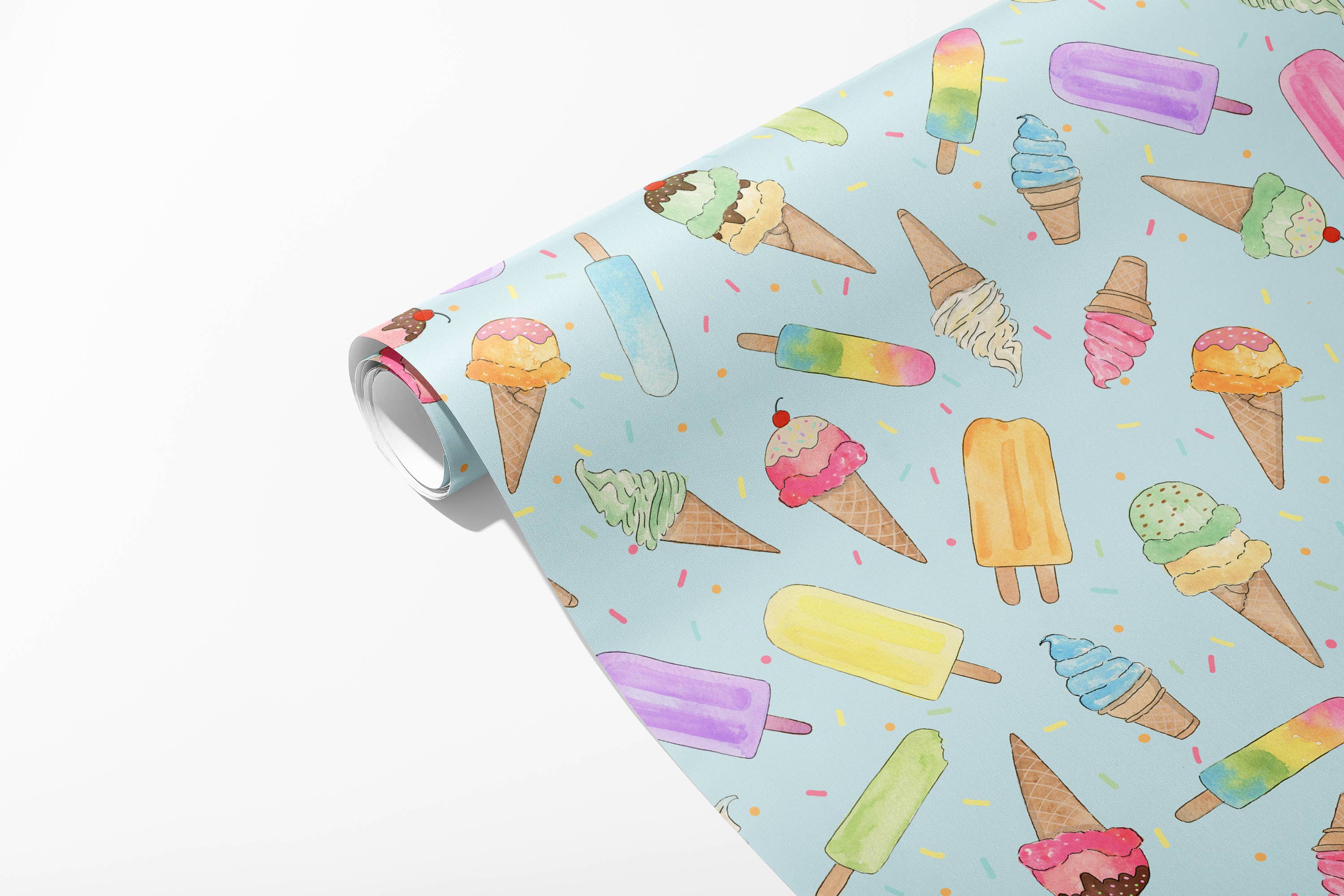 KelseyMDesigns - Wholesale Wrapping Paper Roll - Ice Cream  - Birthday Wrapping Paper - 3 Sheet Roll2