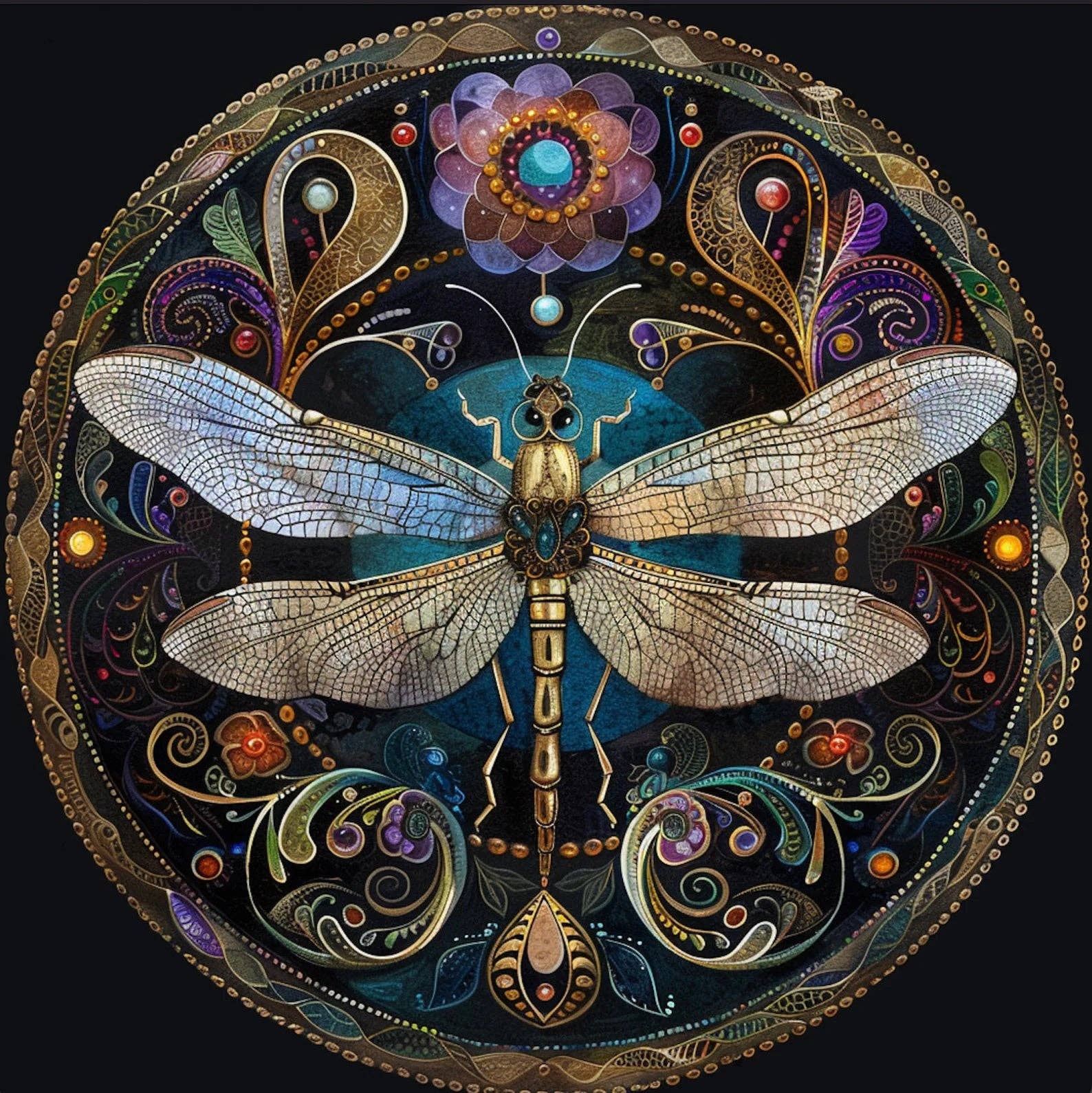 Bodhi Leaf Market - Wholesale Art Print - Art Nouveau Dragonfly Tambourine and Ribbon Wall Art2