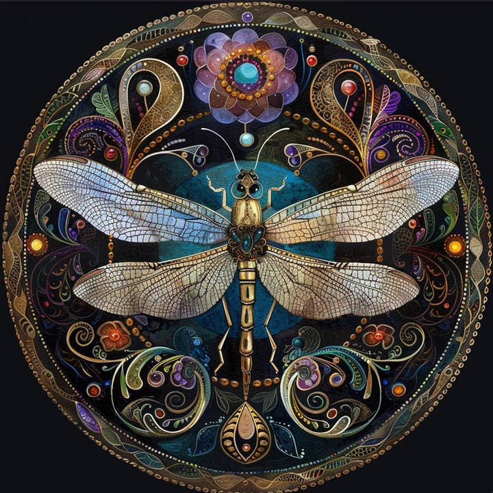 Bodhi Leaf Market - Wholesale Art Print - Art Nouveau Dragonfly Tambourine and Ribbon Wall Art2