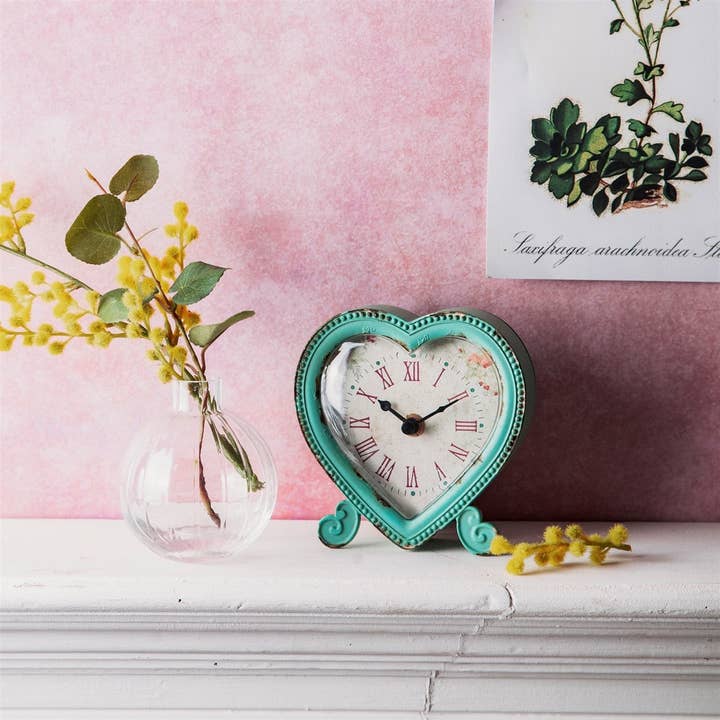 Sass and Belle – wholesale Desk clock – Boudoir Heart Clock Duck Egg1