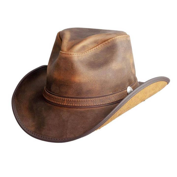 American Hat Makers - Venta al por mayor Sombrero cowboy - Unisex - Sombrero Vaquero de Cuero Genuino con Concho - Estilo Cyclone4