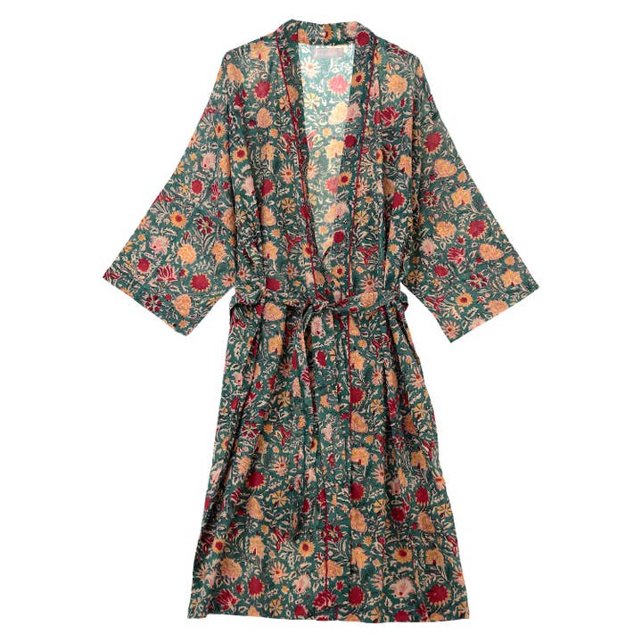 Green floral kimono for wholesale by ABRACOLORS