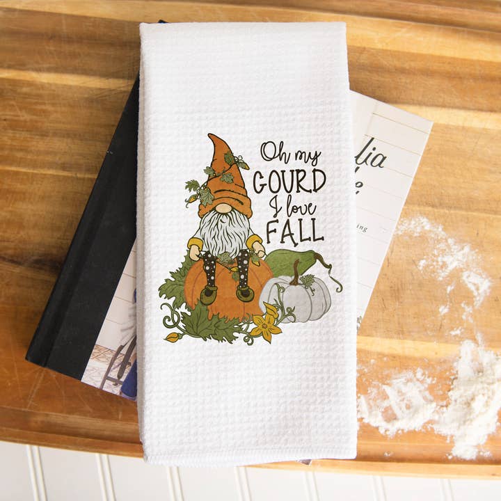 Oh My Gourd Fall Towel, Gnome Fall Decor Kitchen Towel for wholesale by Canary Road
