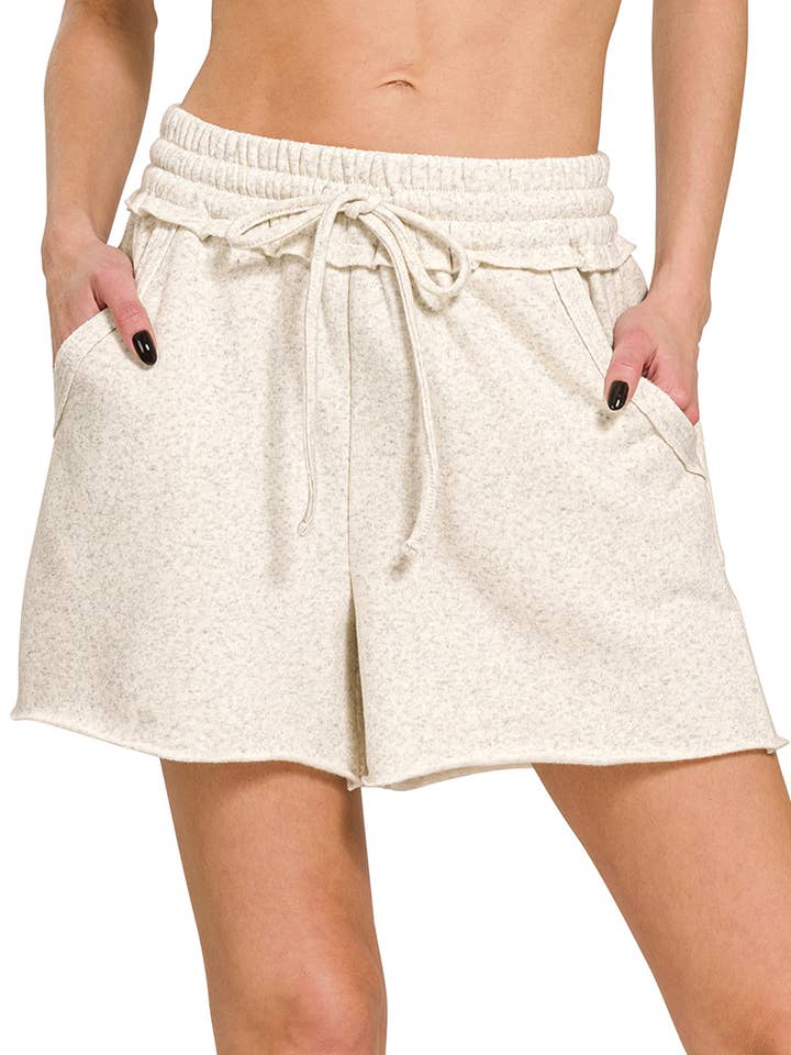 .Fleece shorts met onafgewerkte zoom, trekkoord en zakken voor wholesale door 42POPS