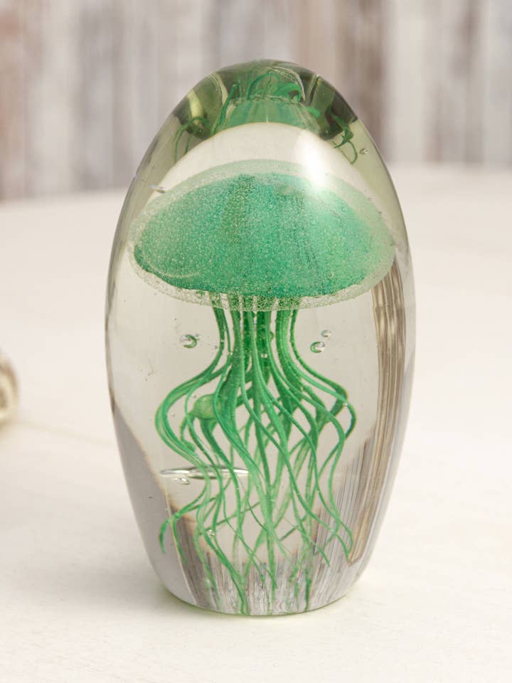 Glass Paperweight With Light Green Jellyfish for wholesale by Chehoma USA
