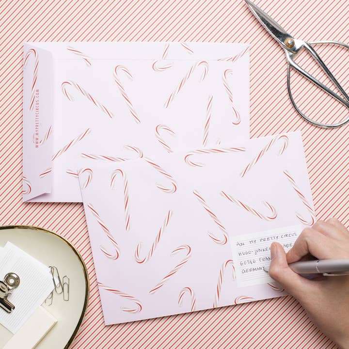 8 envelopes de Natal “doces de canas” rosa - C5 por atacado de My Pretty Circus