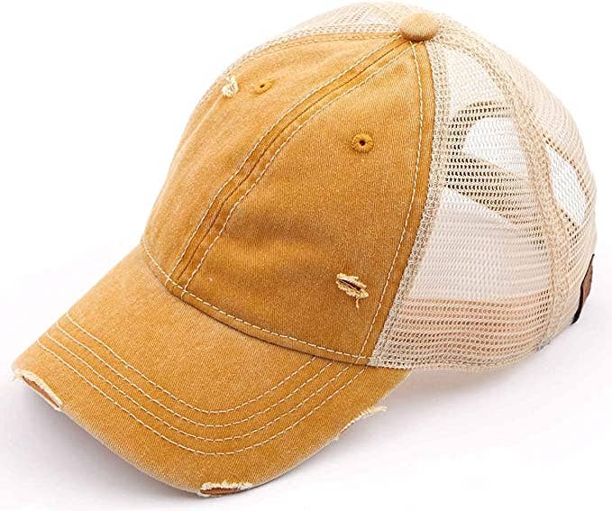 Funky Junque - Venta al por mayor Gorra trucker - Mujer - Gorra de camionero (mostaza desgastada lavada con beige)1