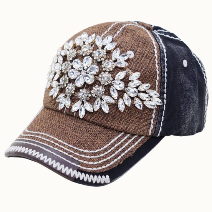 Olive & Pique - Wholesale Baseball Cap - Women's - Diamond Bejeweled Bling Glitz Textured Cap, Adjustable