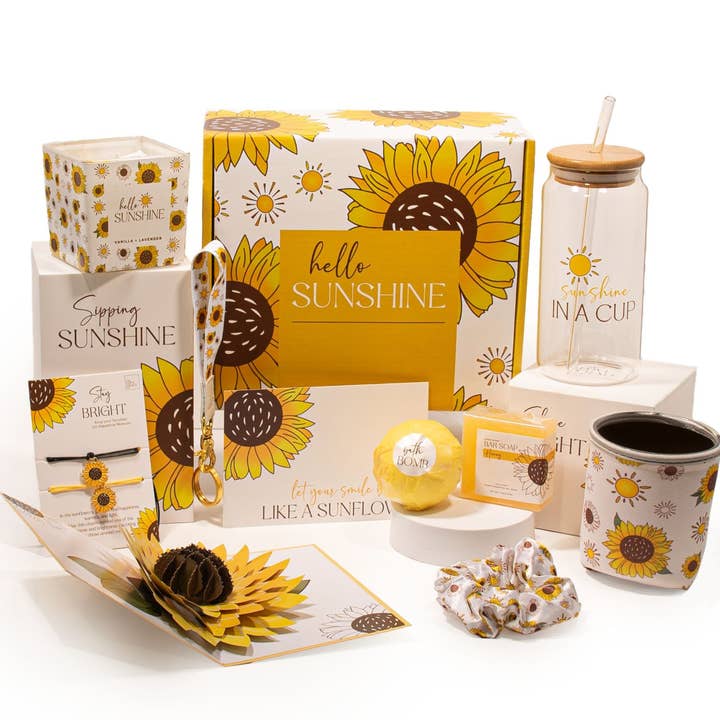 Sunflower Gifts for Women: Birthday, Mother's Day, Get Well Soon Gifts Care Package for Women - Sending Sunshine - Unique Relaxation Gifts Box for Her, Sister, Best Friend - Thinking of You for wholesale by The Love Crate Co.