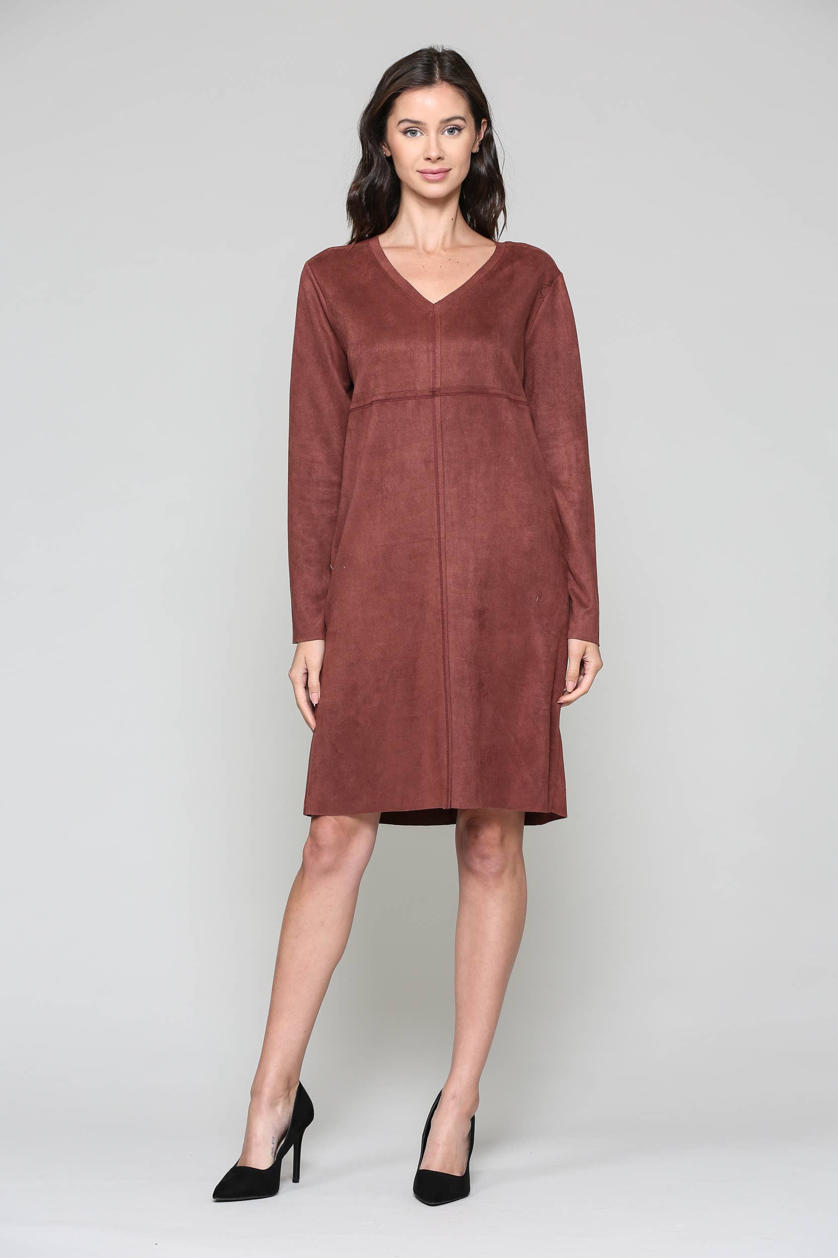 Joh Apparel – Vestido - Mulher por atacado – Vestido Aurora Stretch Camurça com Decote em V SEM Bolsos25