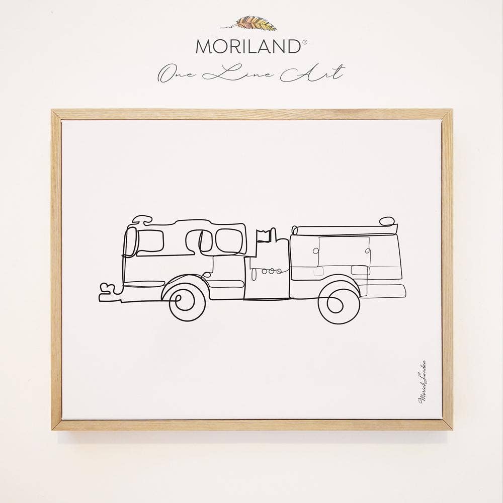 MORILAND – Engroshandel Kunsttryk – Brandbil - One Line Art Tegning - Indrammet lærred Print0