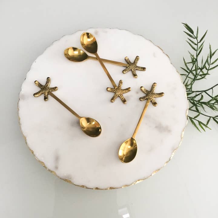 India Handicrafts Inc - Wholesale Table Spoon (Cutlery) - Golden Starfish Spoon Set