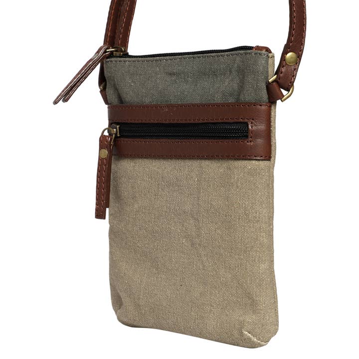 Mona B. - Wholesale Crossbody Bag - Women's - Ava Stone Ice Grey Rexine Leather Canvas Crossbody Bag
