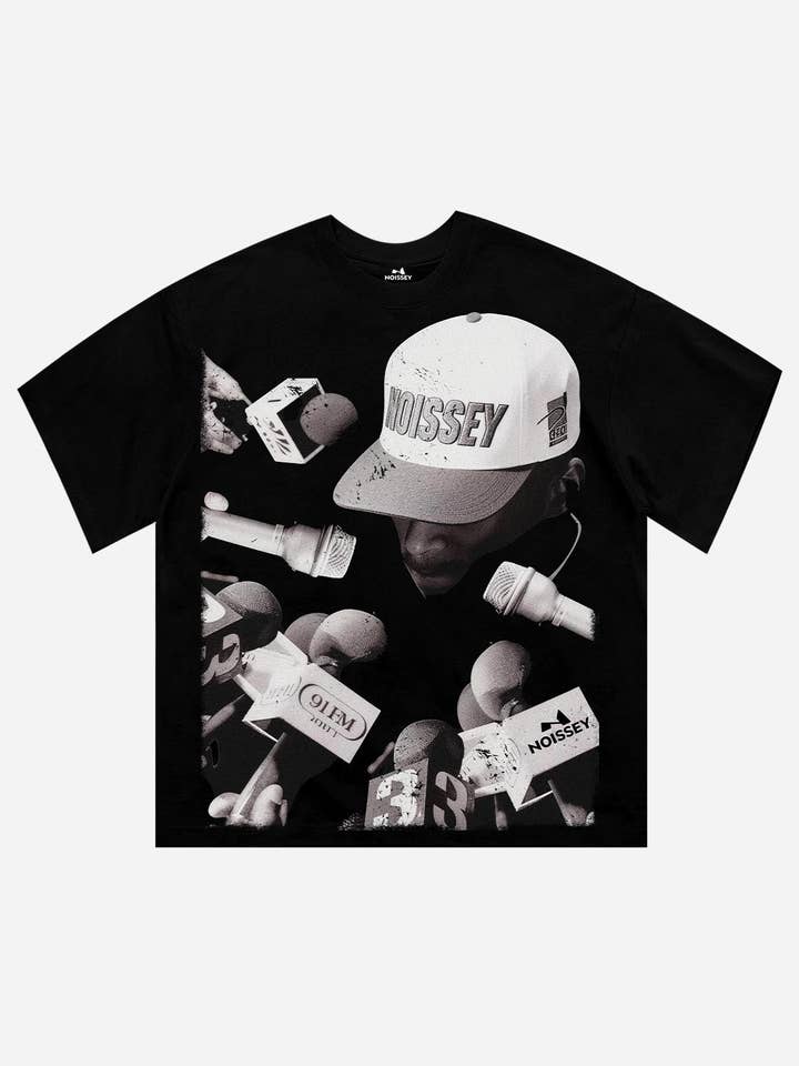 Camiseta negra con estampado de Micrófono en el Bosque para venta al por mayor de NOISSEY