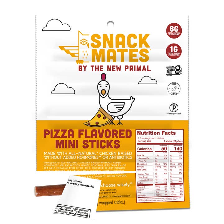 New Primal - Wholesale Jerky - Snack Mates Chicken Pizza Mini Meat Sticks (5ct.)2