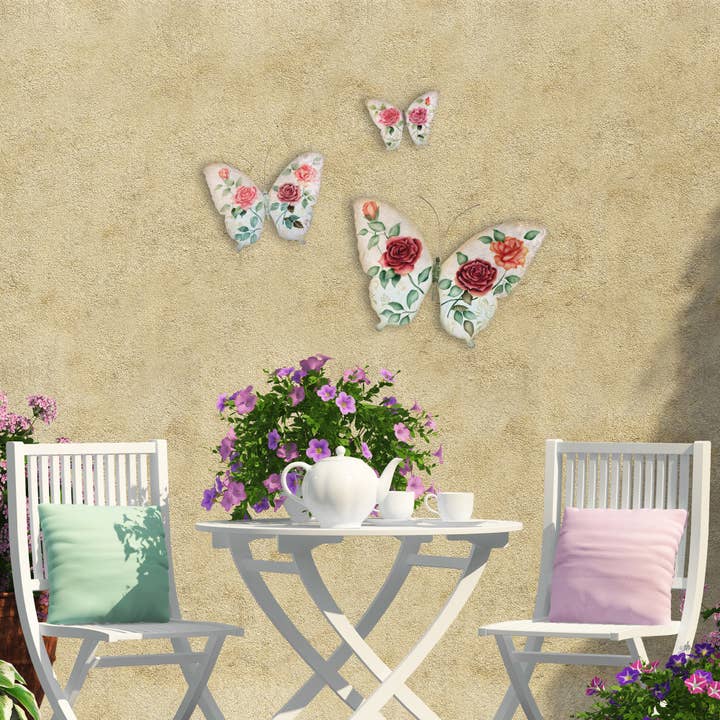 Butterfly Wall Decor White And Pink Set Of Three,In/Outdoor for wholesale by Eangee Home Design