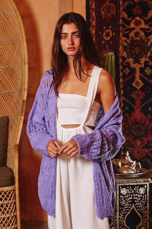 BUCKETLIST INC - Wholesale Cardigan - Women's - IT1389 -Holes Pattern Oversized Cardigan0