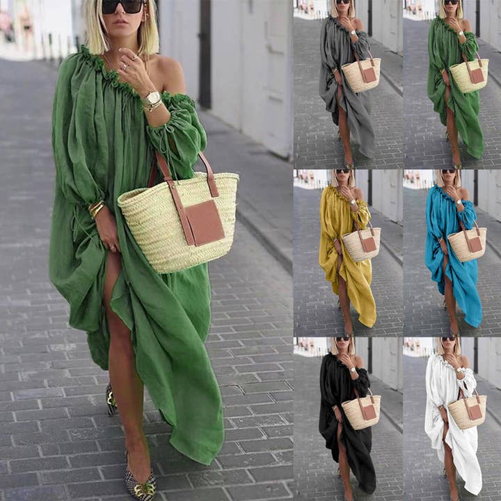 pinkblu02 - Wholesale Dress - Women's - Women Boho Off The Shoulder Plus Size Maxi Dresses
