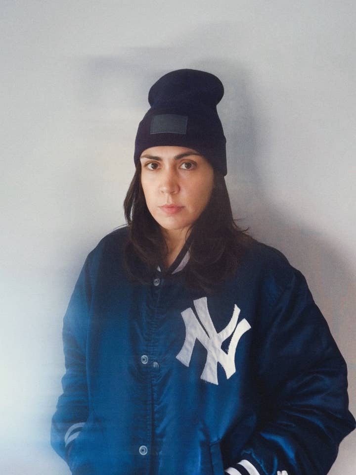 ETTA LEATHER PATCH BEANIE | NAVY for wholesale by SISTER EPIC