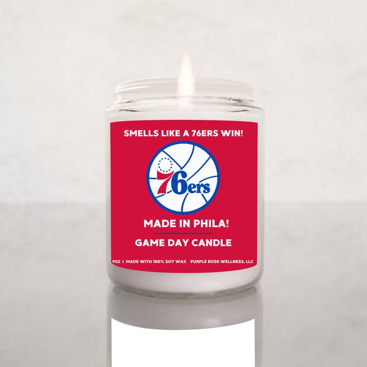 Philadelphia 76ers NBA Basketball Candle for wholesale by Purple Rose Wellness, LLC