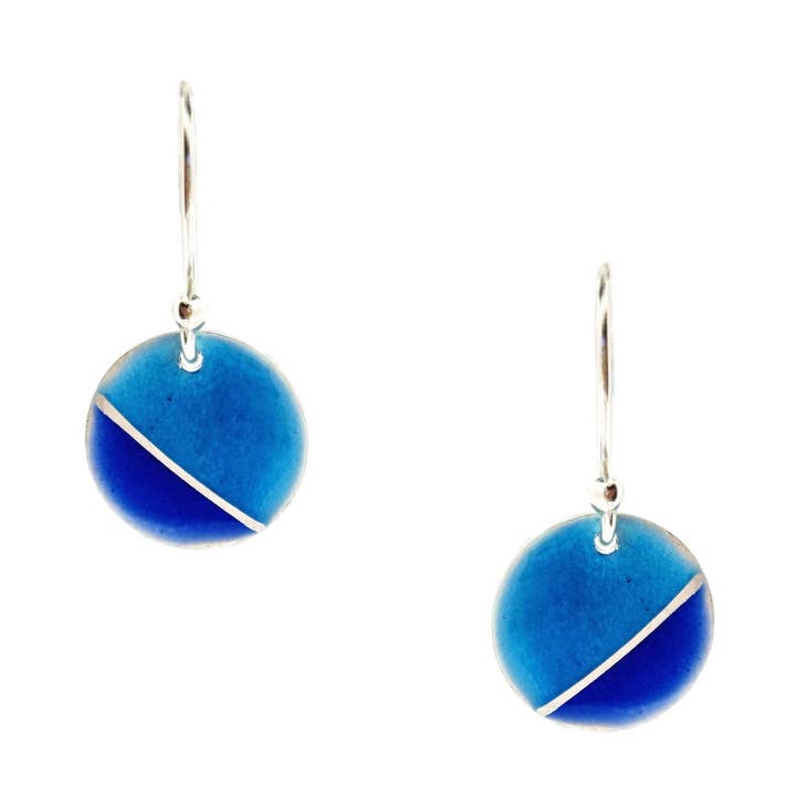 Silver & enamel Colour Block drop earrings - blue for wholesale by Mijoux Creations