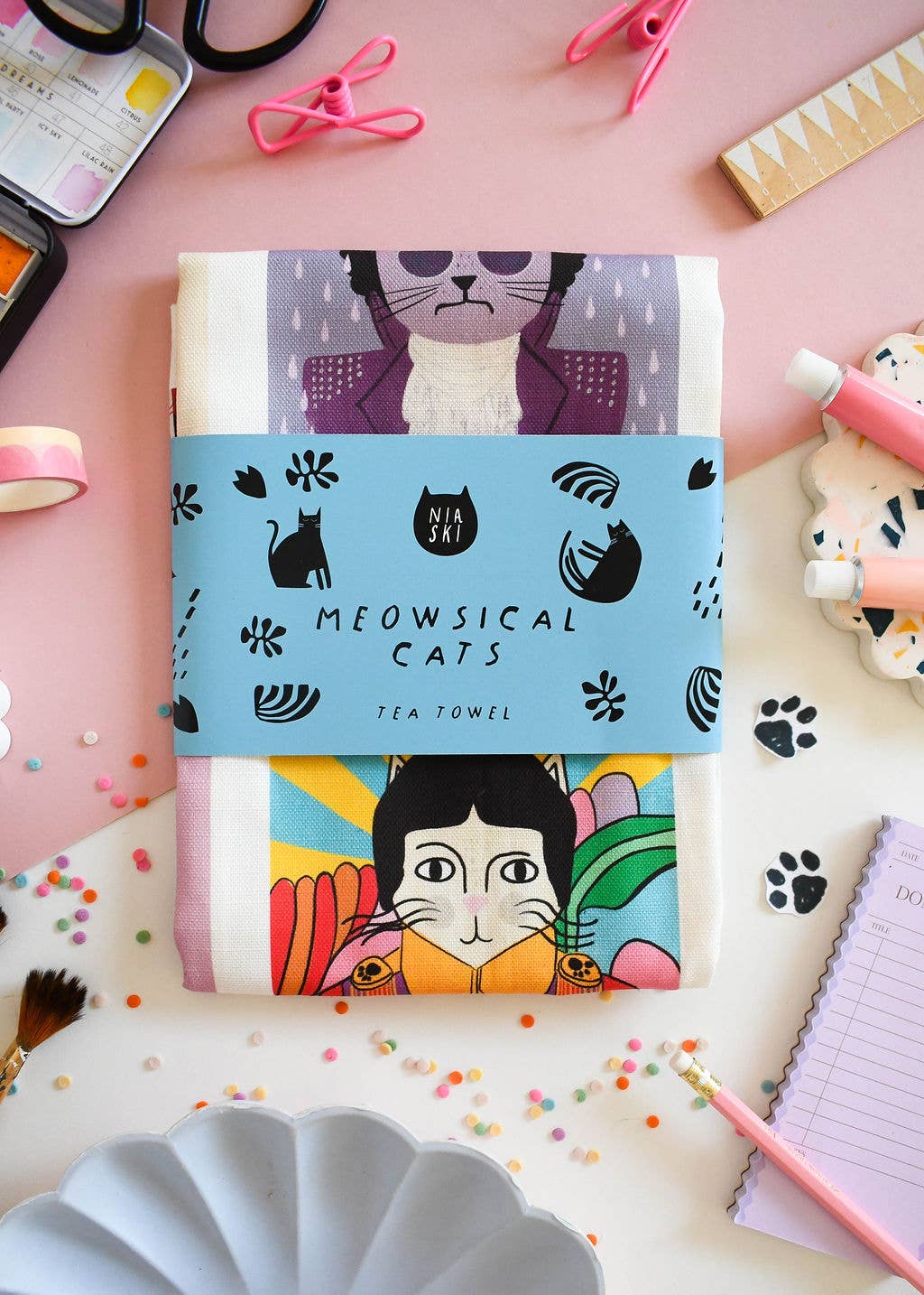 Niaski - Feline Fine Art (USA DUTIES PAID) – wholesale Tea towel – Meowsical Cats Tea Towel 2