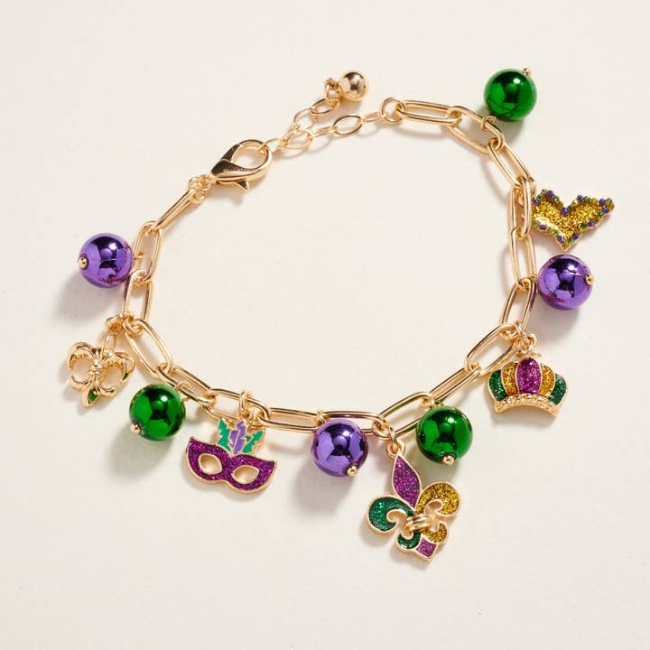 Designature New York - Wholesale Charm/Dangle Bracelet - Mixed Mardi Gras Charm Bead Chain Clasp Bracelet7