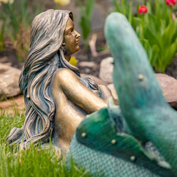 Zaer Ltd. International - Wholesale Outdoor Ornament/Decor - 37" Long Mermaid Lying Down Garden Statue "Finnleigh"2
