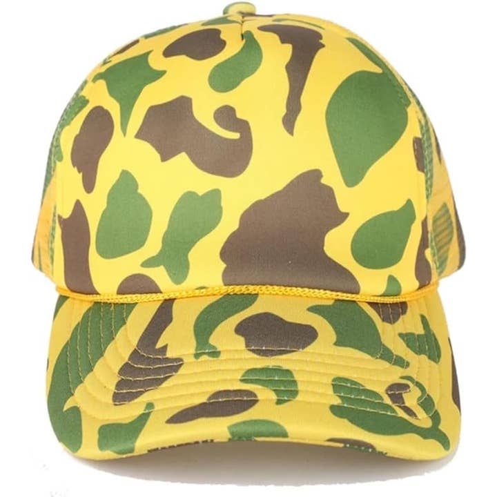 ThatsRad - Wholesale Flat Brim Cap - Unisex - Mellow Yellow Camo Snapback Hat Camouflage