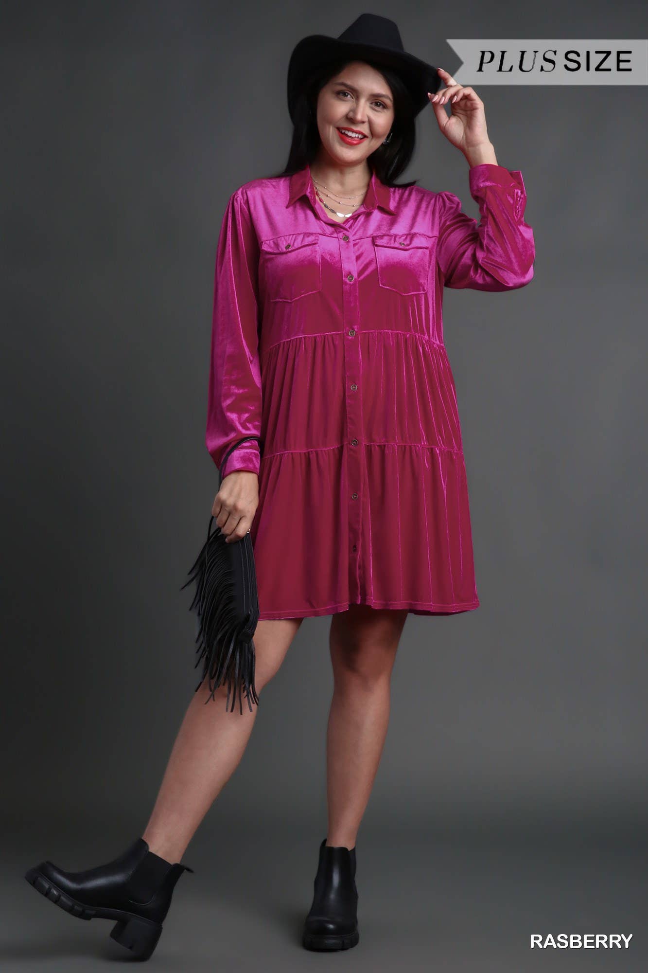 Plush Looks - Wholesale Dress - Women's - Velvet Button Down Dress2