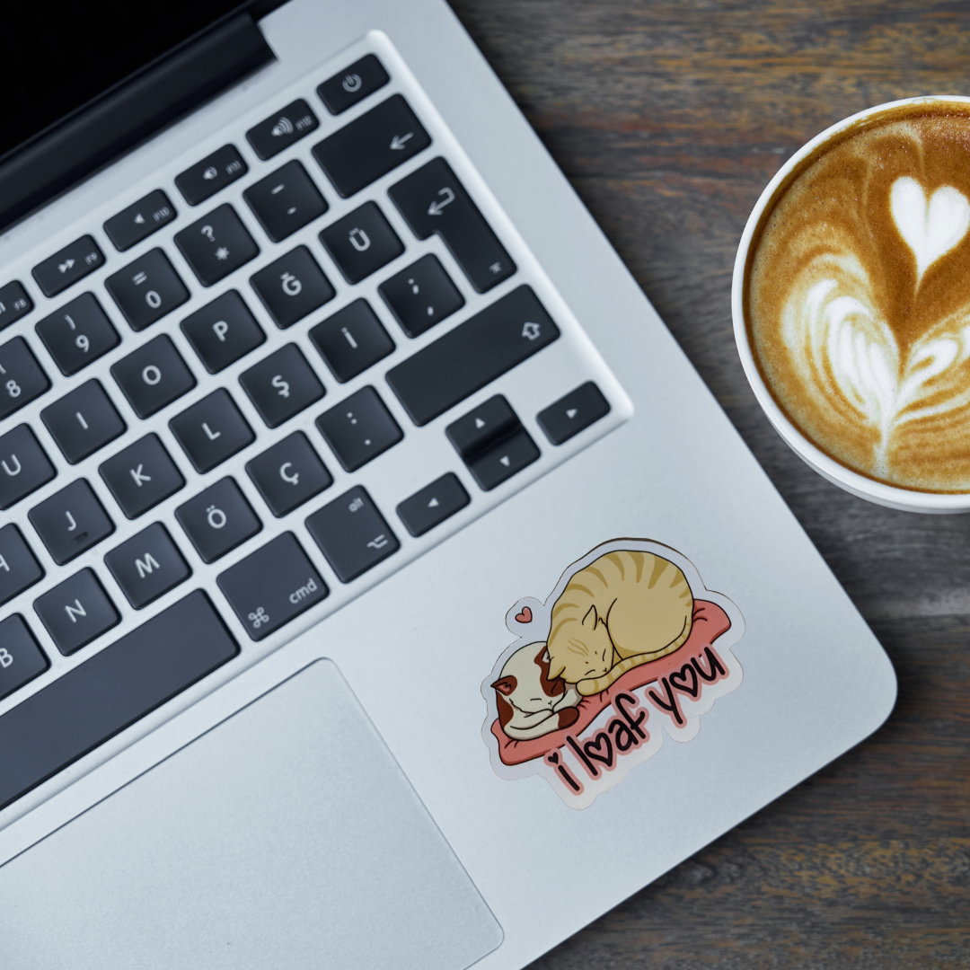 Made By Scratch Crafts - Wholesale Sticker - I Loaf You Cat Sticker | Cute Waterproof 3” Cat Love Sticker1
